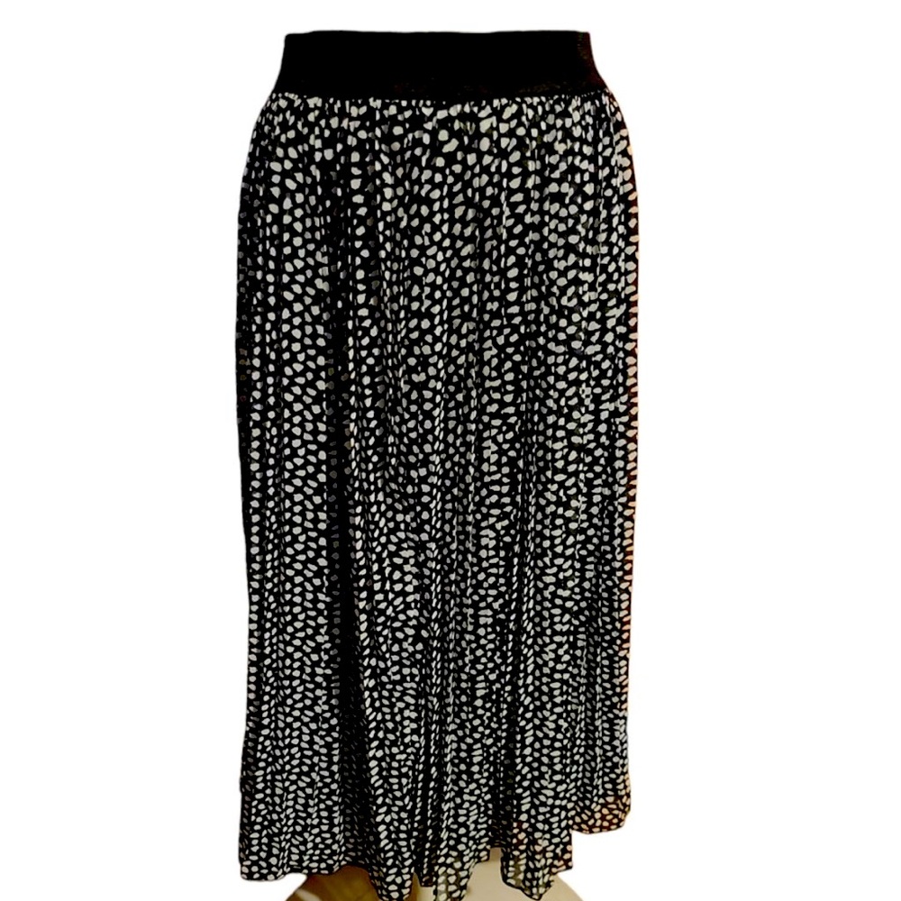 Rachel Zoe Black White Pleated Midi Skirt ~ size Large, RETAIL $109